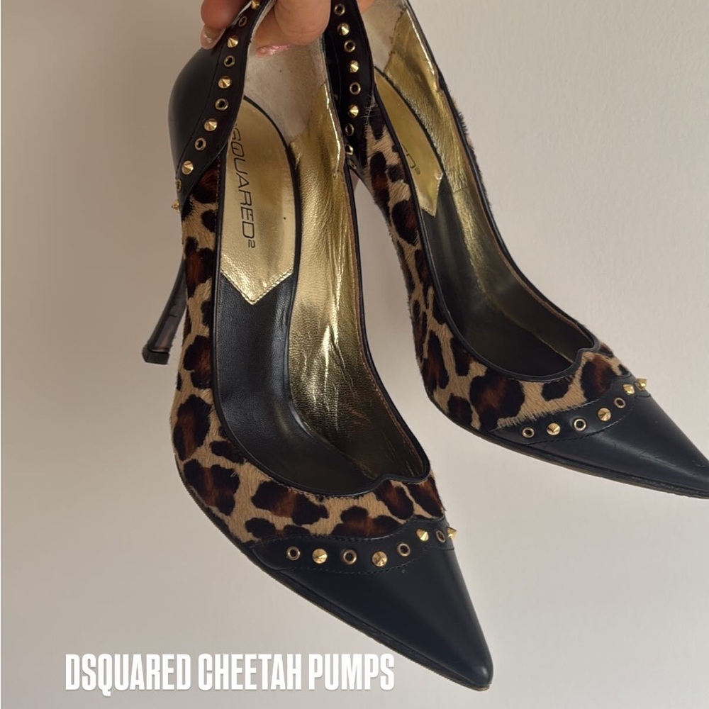 DSQUARED Leopard Print Heels with Black and Gold Accents